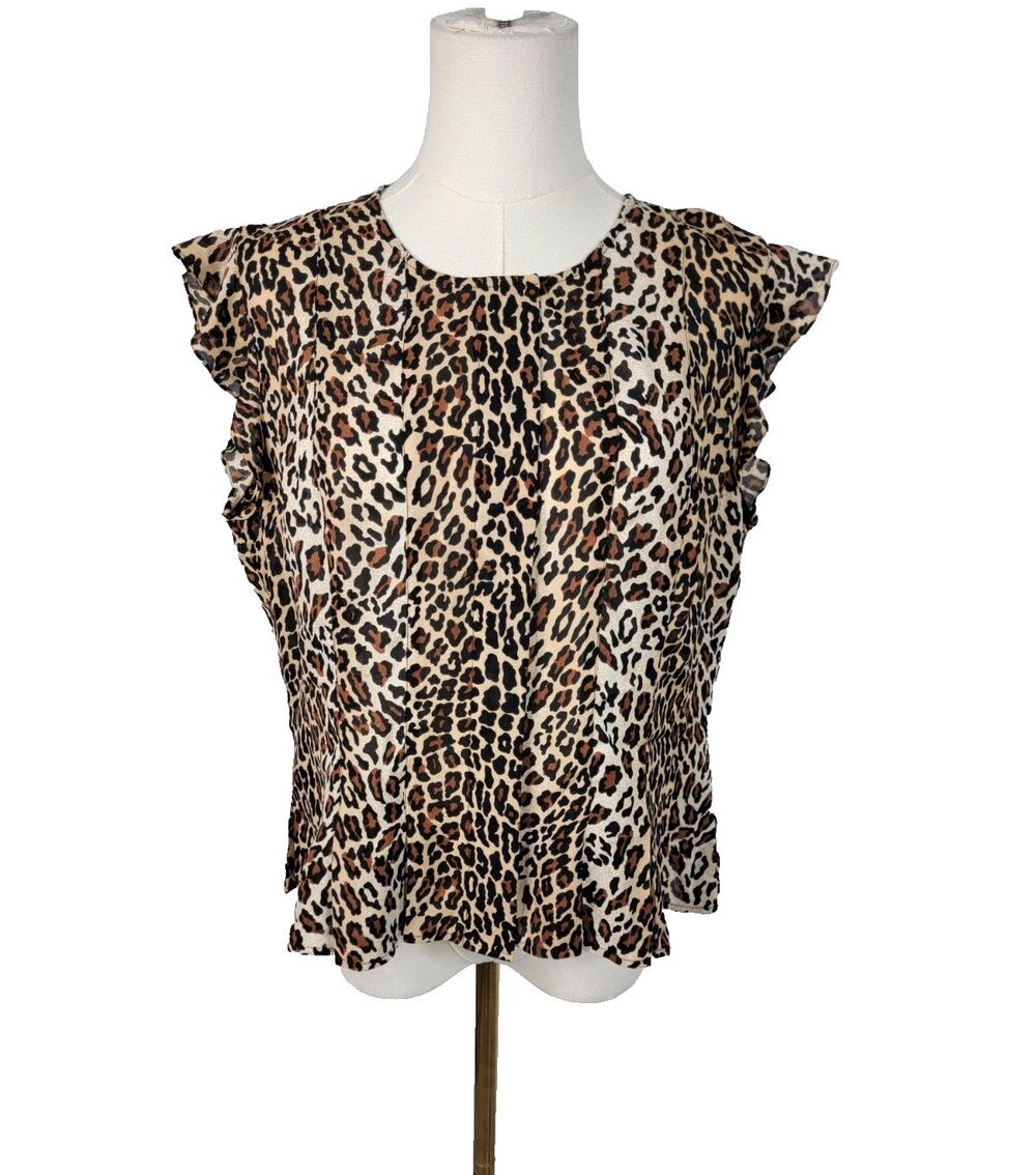 Vtg Bloomingdales Animal Print Button Down Blouse 100% Silk Shell Size 12